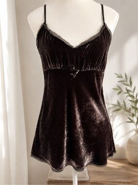Vince Mocha Velvet Silk Blend Cami Top Eyelash Trim Y2K Grunge Luxe Sz 6